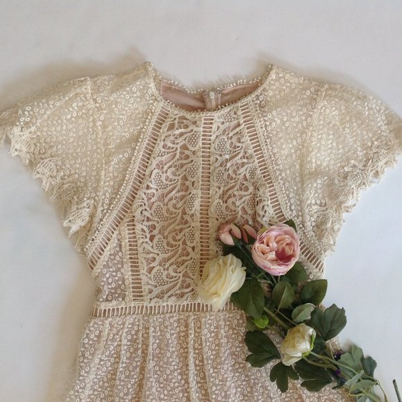 Anthropologie Ranna Gill Larissa Lace Dress Cream Ivory Short Sleeve, Sz Small - Picture 12 of 12